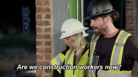 People playing dress up asking "Are e construction workers now?"
