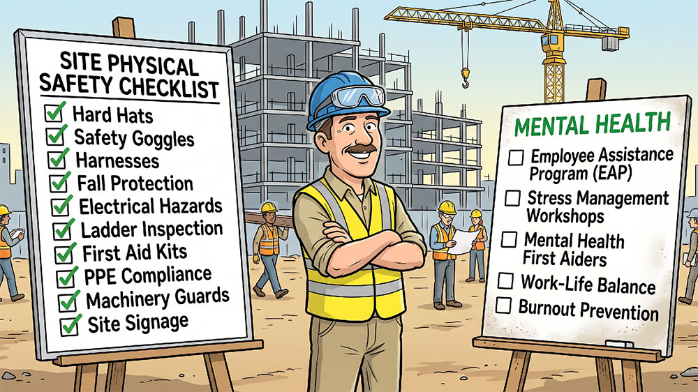 Physical safety checklist fully ticked beside an untouched mental health checklist